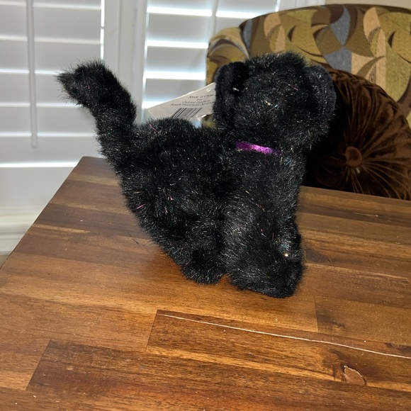 Halloween Black Cat Plush Stuffed Animal Purple Bow Rainbow Metallic Vintage - Picture 4 of 6